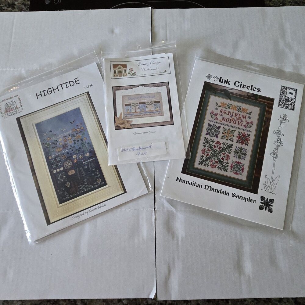 Lot of 3 Sampler Cross Stitch Patterns: Rosewood Manor, Ink Circles, & More